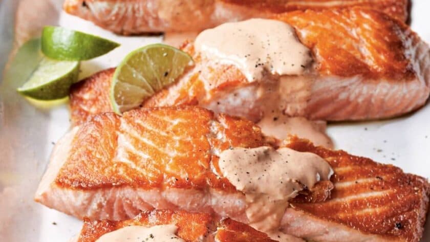 Ina Garten Seared Salmon with Spicy Red Pepper Aioli
