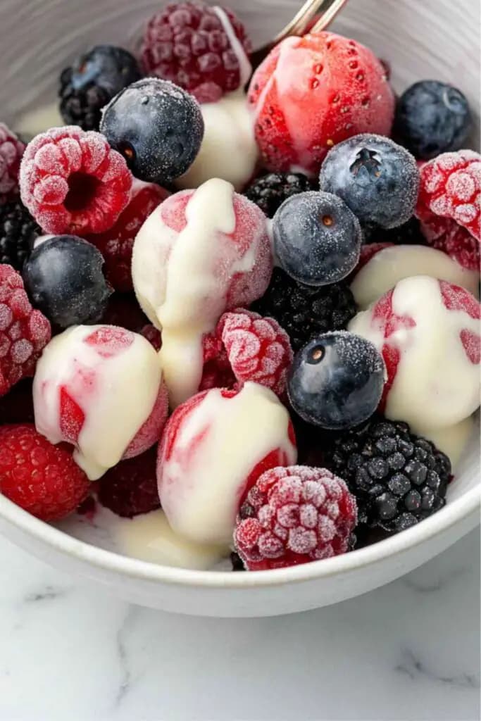 Ina Garten Frozen Berries with Hot White Chocolate